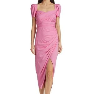 Self-Portrait Iris Puff-Sleeve Stretch Crepe Midi-Dress